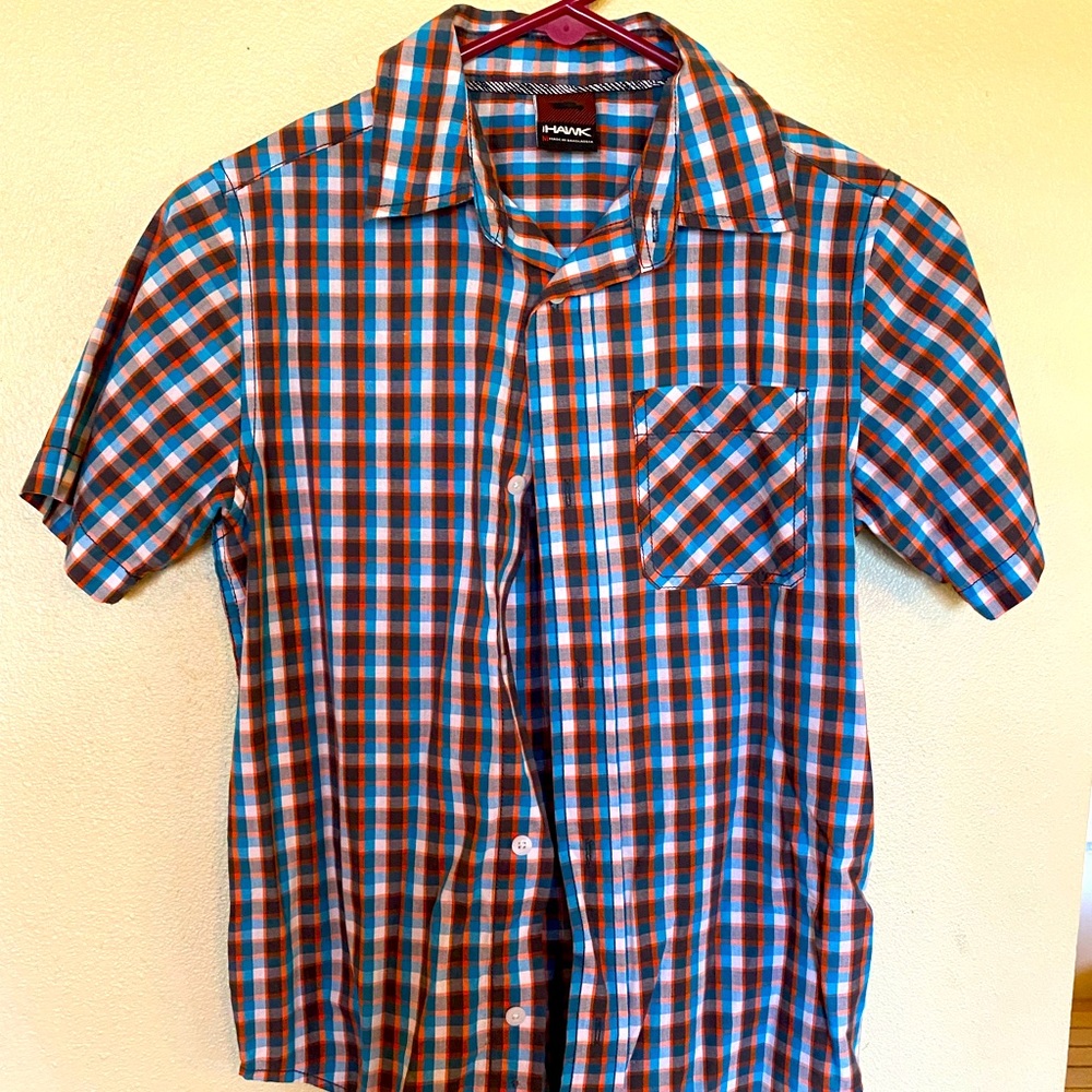 HAWK boys medium button down shirt multi